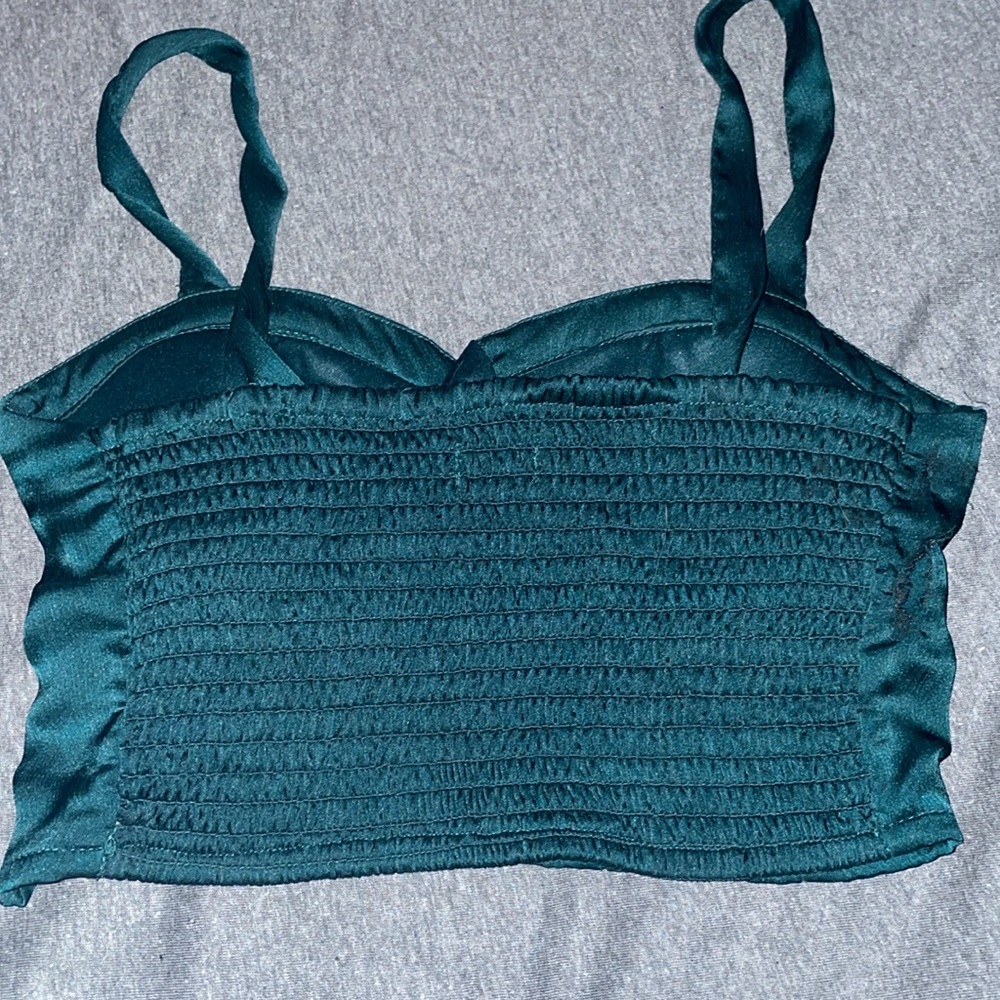 Green Satin Bustier Crop Top - Needs Repair - Picture 2 of 4